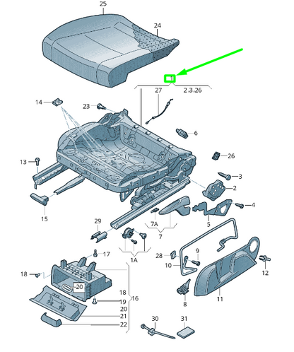 new volkswagen passat b8 3g front right seat rake adjustment 8k0881094 original