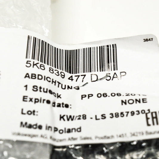 NEW VOLKSWAGEN GOLF MK6 REAR LEFT WINDOW APERTURE SEAL 5K6839477D5AP