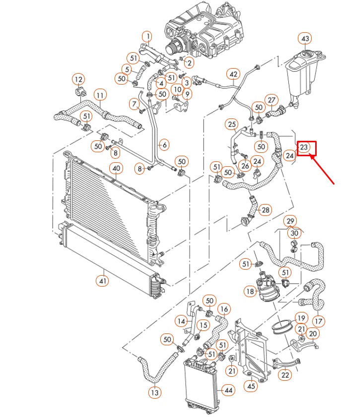 NEW AUDI A4 B8 LEFT CENTER RADIATOR COOLANT HOSE 8K0145920C ORIGINAL