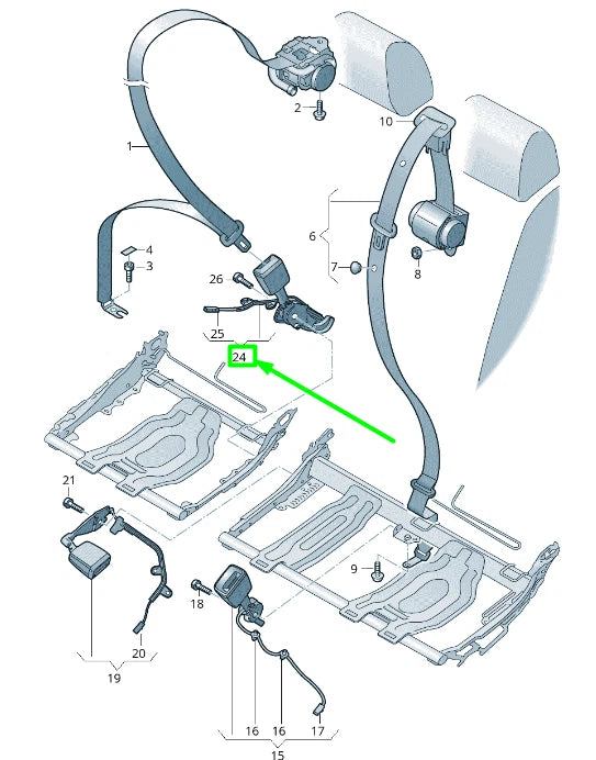 NEW VOLKSWAGEN TIGUAN AD MK2 REAR RIGHT SEAT BELT LATCH 5NA857754BMNB ORIGINAL