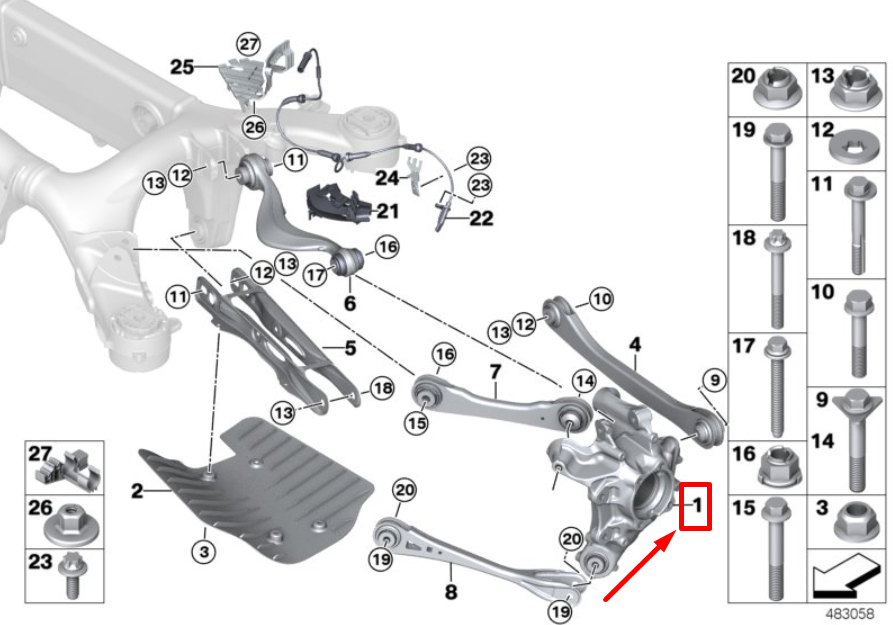 new bmw m8 g16 rear left suspension knuckle 6854117 33306854117 original