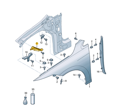 NEW VOLKSWAGEN GOLF MK8 FRONT RIGHT FENDER HOLDER BRACE 5H0821136 ORIGINAL