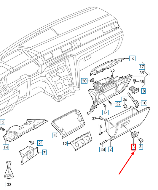 new volkswagen arteon 3h7 glove box opening handle lhd 3g1857147a81u original