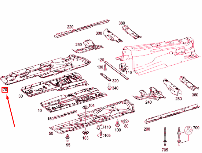 new mb e t-model s212 right below main floor underbody cover a2126800609