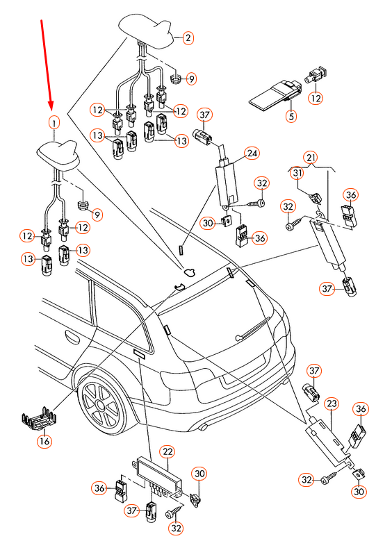 new audi a4 avant b8 roof antenna 8k9035503egru original