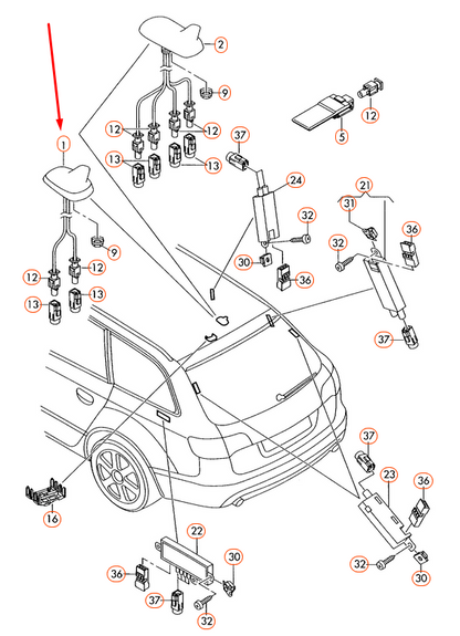 new audi a4 avant b8 roof antenna 8k9035503egru original