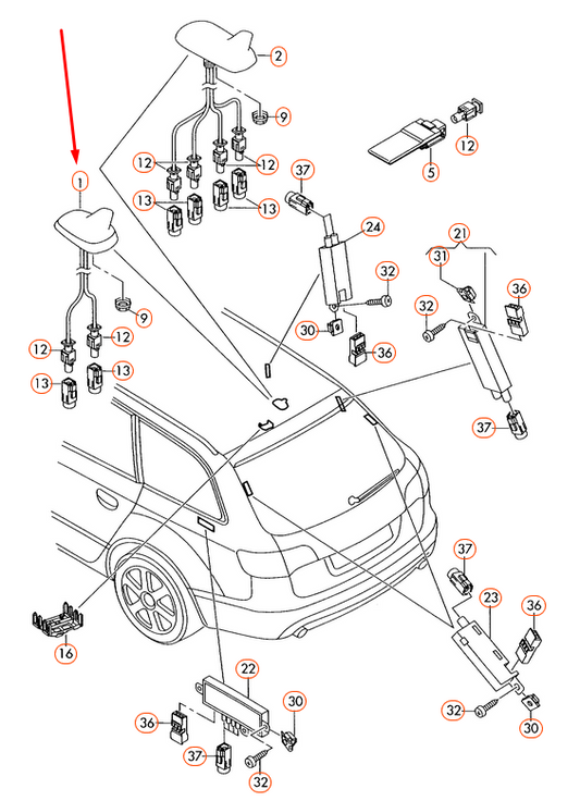 new audi a4 avant b8 roof antenna 8k9035503egru original