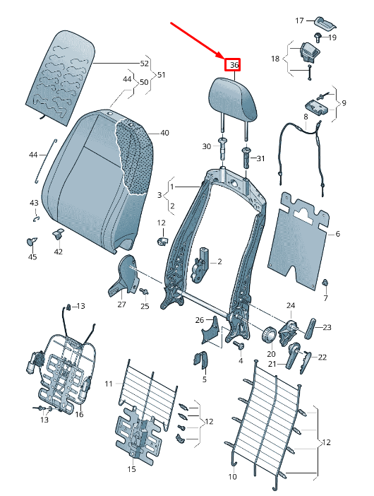 new volkswagen golf 5g mk7 front right head rest 5g0881903lbna original