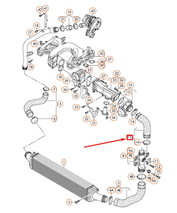 NEW AUDI A6 C7 LEFT CHARGE AIR COOLER PRESSURE HOSE 4G0145737AG ORIGINAL