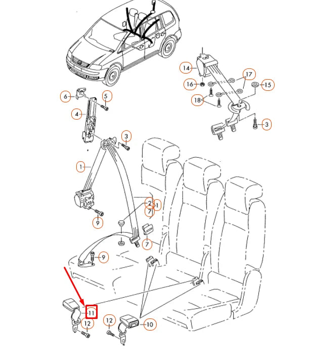 NEW VOLKSWAGEN TOURAN 1T REAR SEAT BELT LATCH 1T0857753DQVZ