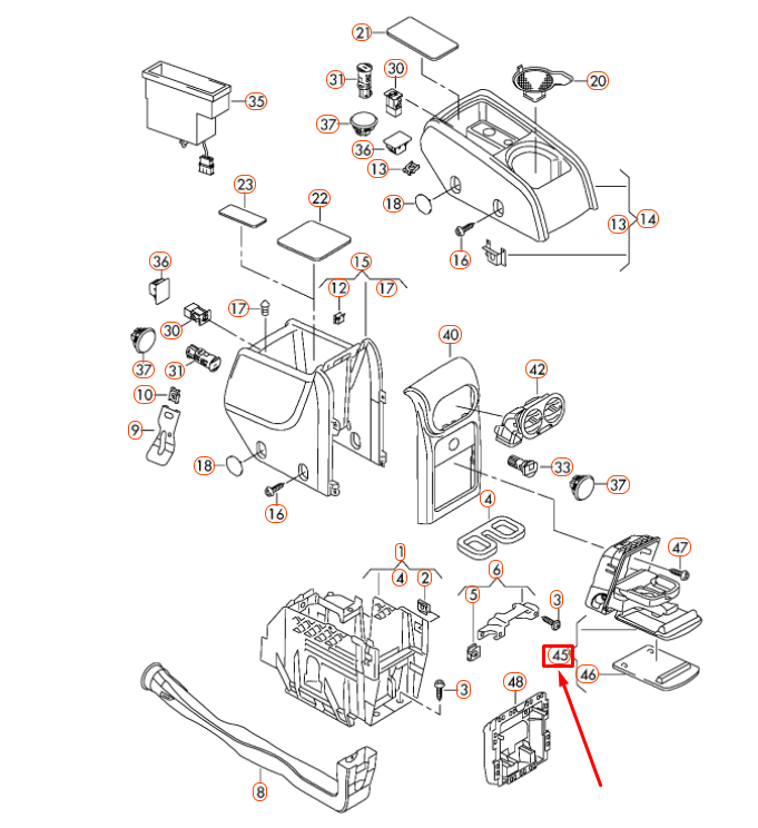 NEW VW TIGUAN 5N MK1 CONSOLE REAR STOWAGE COMPARTMENT 5N0862639A82V ORIGINAL