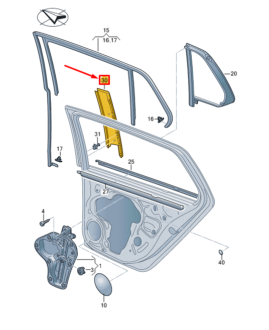 new vw golf cd mk8 rear left door window frame trim 5h4839901b041 original