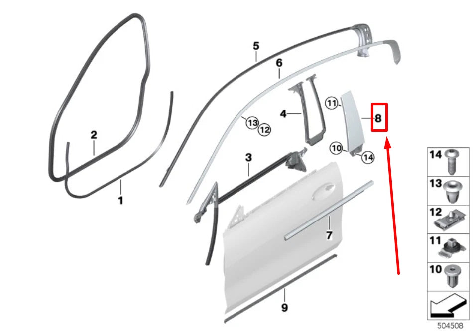 NEW BMW M8 GRAN COUPE G16 RIGHT COLUMN-B COVER 51337435418 7435418 ORIGINAL