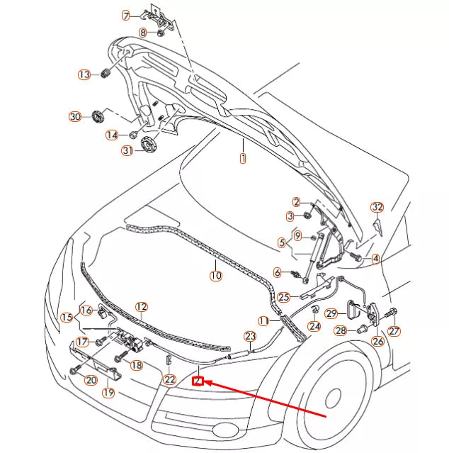 NEW AUDI TT 8J FRONT BONNET LID LOCK CABLE LHD 8J1823531C ORIGINAL