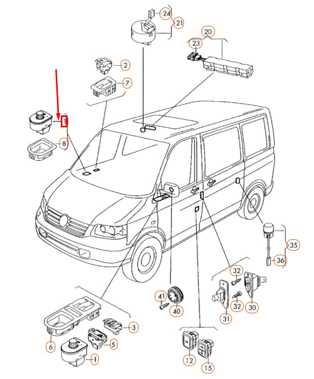 NEW VW TRANSPORTER T5 EXTERIOR MIRROR SWITCH 7E1959565A9B9 ORIGINAL