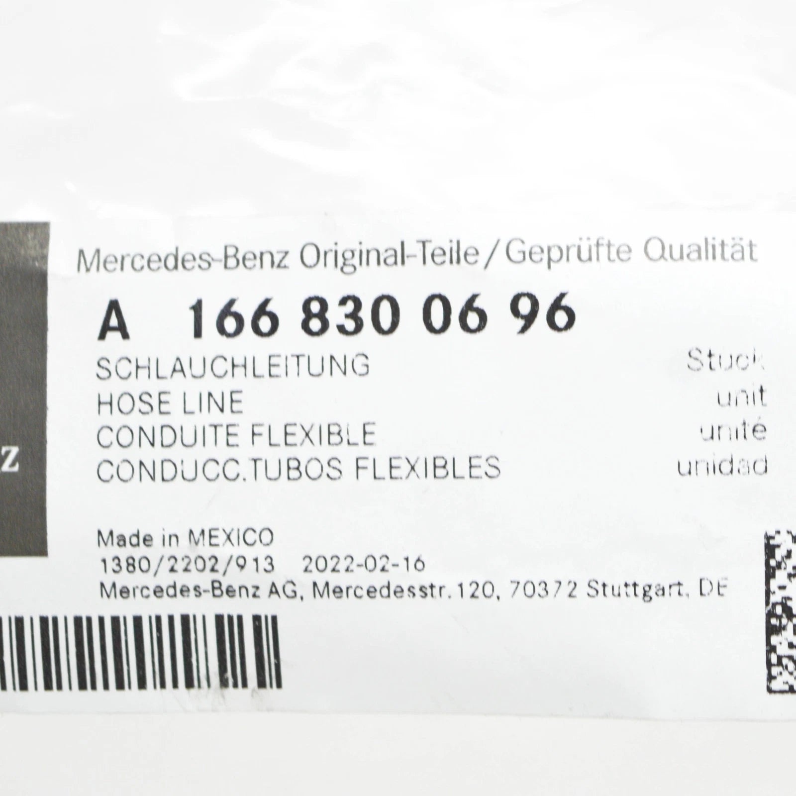 NEW MB GL X166 HEAT EXCHANGER TO EXPANSION TANK HOSE LHD A1668300696