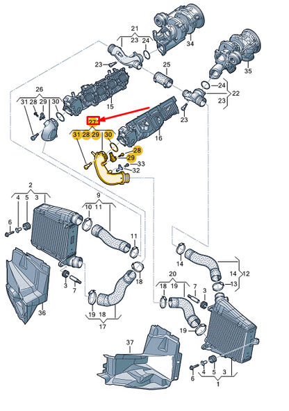 new audi a8 d5 left intercooler pressure pipe 0p2145681g original