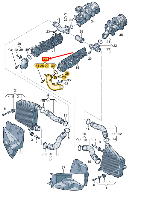 new audi a8 d5 left intercooler pressure pipe 0p2145681g original