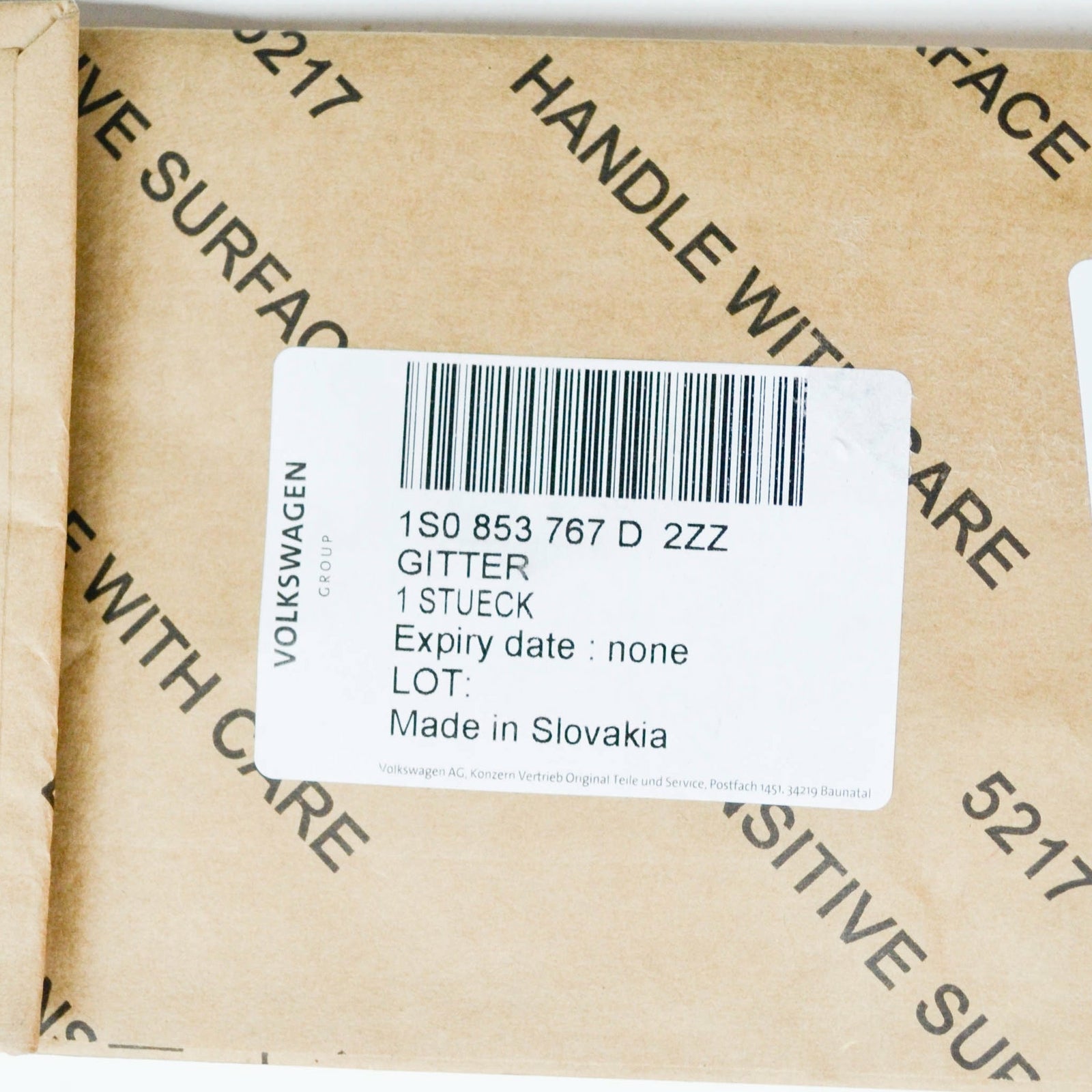 NEW VW UP FRONT RADIATOR GRILLE UPPER LEFT TRIM 1S0853767D2ZZ ORIGINAL