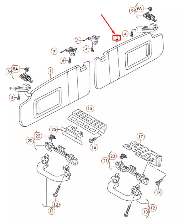NEW VOLKSWAGEN TIGUAN 5N MK1 RIGHT SIDE SUN VISOR USA 5N0857552K2F4 ORIGINAL