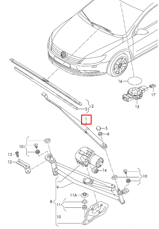 new volkswagen passat cc aero front right wiper arm lhd 3c8955410b original