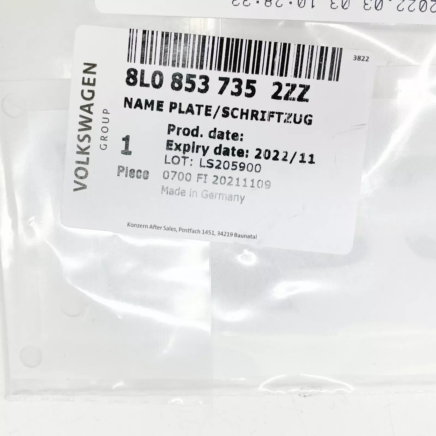 NEW AUDI A3 8L REAR 'S3' INSCRIPTION 8L08537352ZZ ORIGINAL