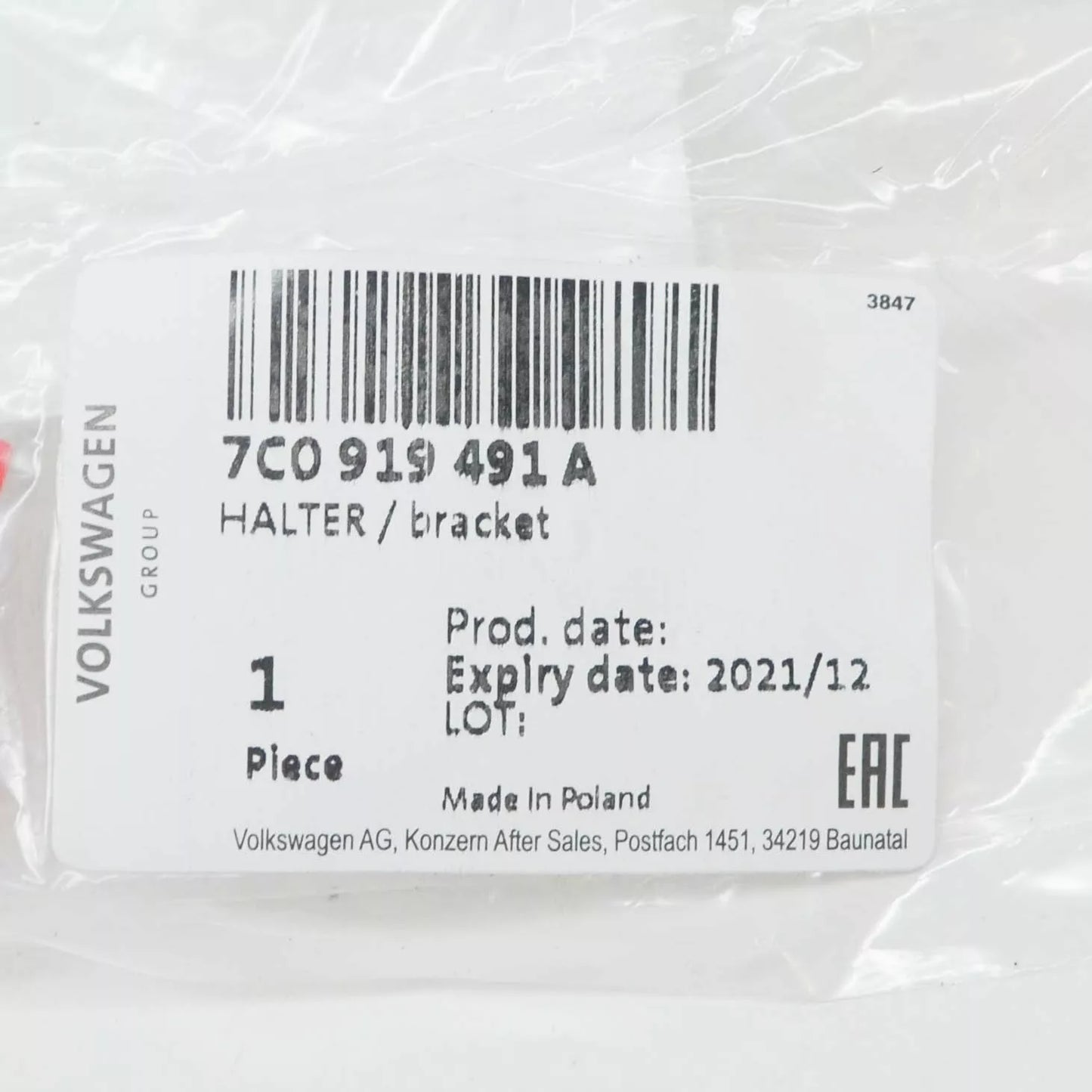 NEW VW CRAFTER SZ MK2 REAR CENTER PARK SENSOR BRACKET 7C0919491A ORIGINAL