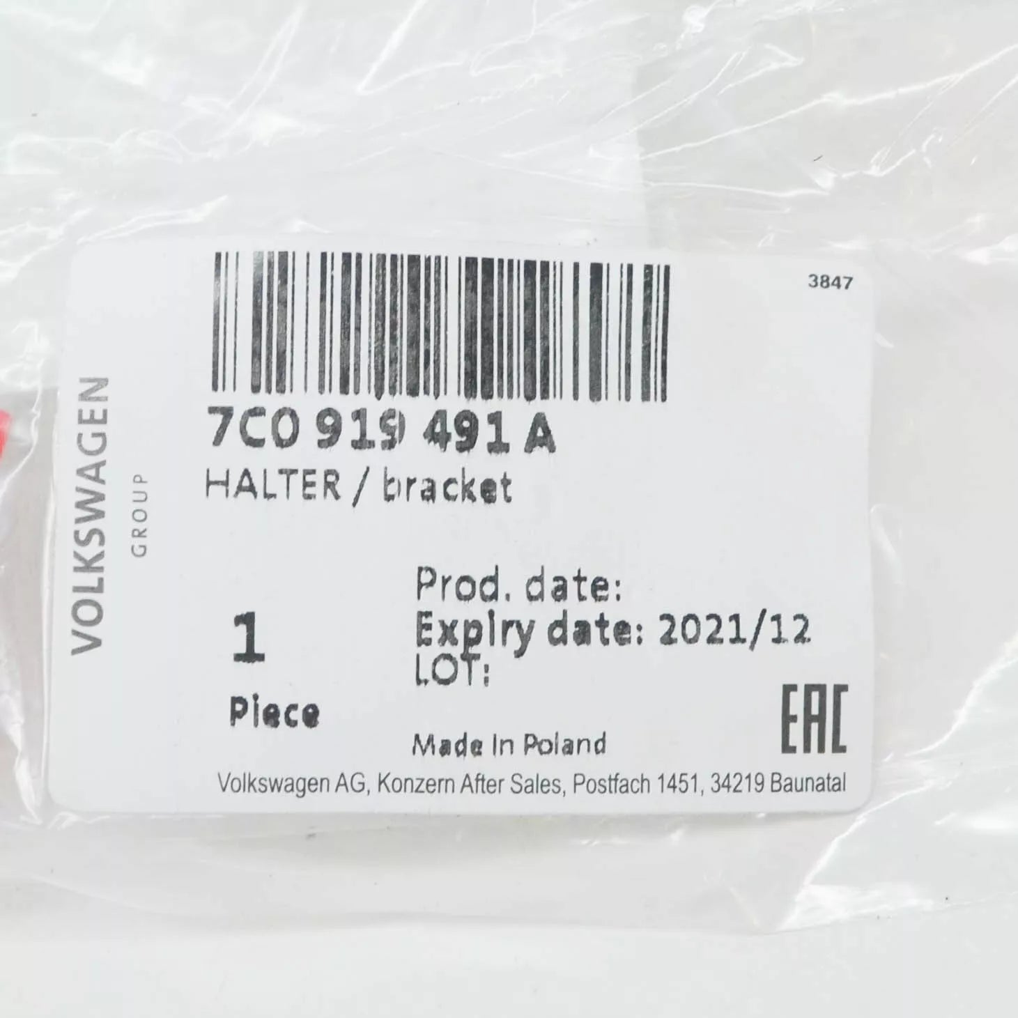 NEW VW CRAFTER SZ MK2 REAR CENTER PARK SENSOR BRACKET 7C0919491A ORIGINAL