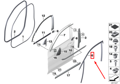 new bmw x4 g02,f98 front left door window guide trim 7416495 51337416495