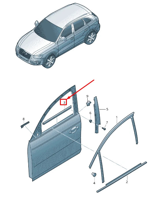 NEW AUDI Q5 8R FRONT LEFT INNER WINDOW APERTURE SEA 8R0837479B