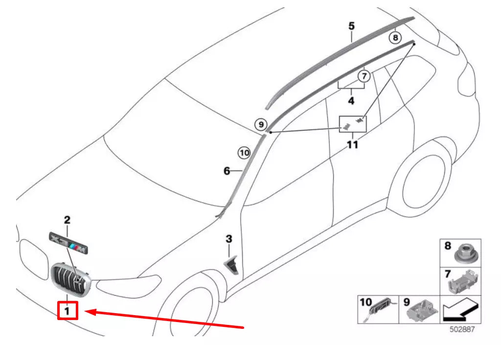 NEW BMW X3 G01, F97 FRONT LEFT BUMPER GRILL 8098087 51118098087 ORIGINAL