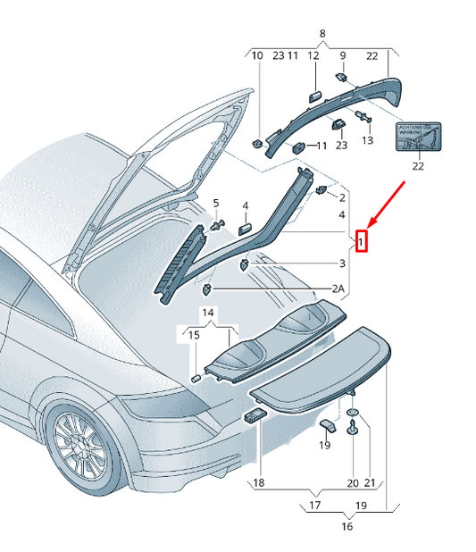 new audi tt fv upper rear lid trim panel 8s8867606c4pk 8s8867606c 4pk original