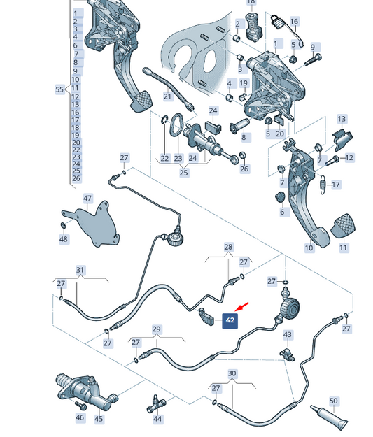 new skoda superb mk3 clutch pedal pipe bracket rhd 5q0721491h original