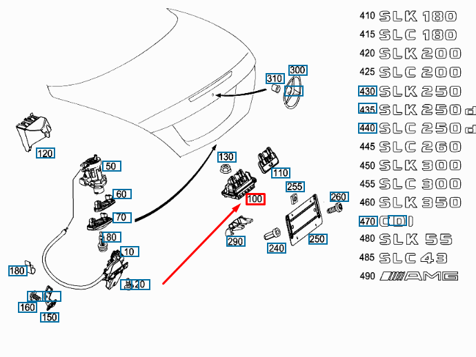 NEW MERCEDES-BENZ SLK R172 REAR LID RELEASE HANDLE A1727500293 ORIGINAL