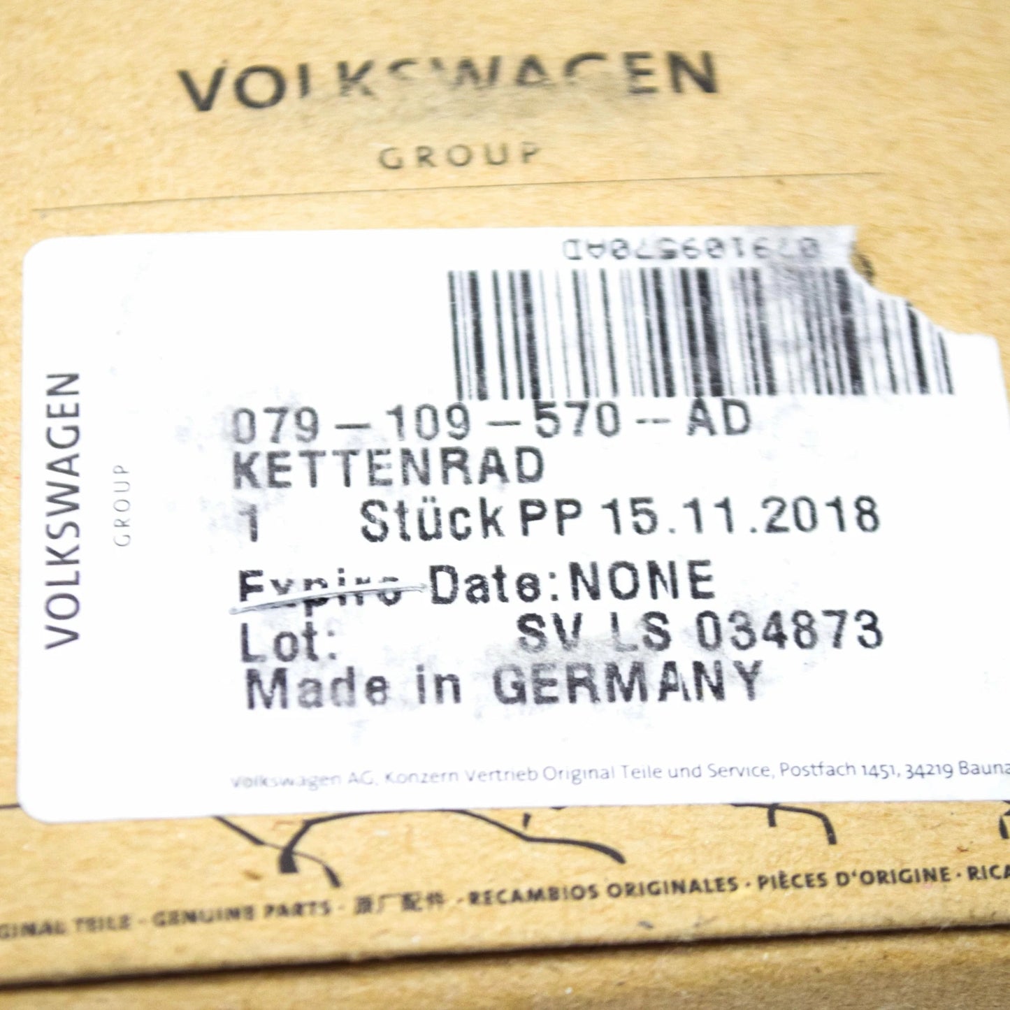 NEW VOLKSWAGEN TOUAREG 7P TIMING BELT SUPPORT PULLEY 079109570AD ORIGINAL