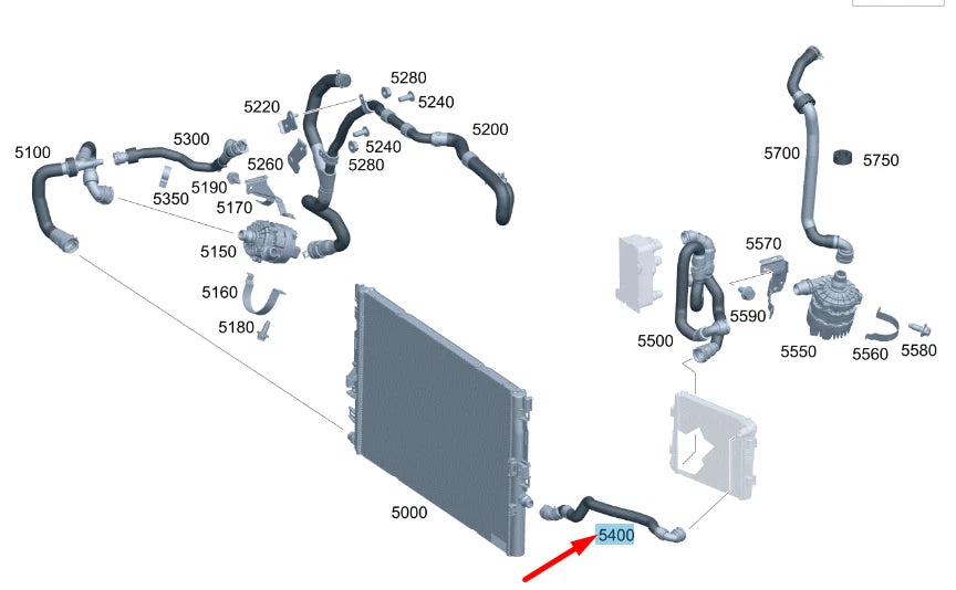 NEW MB C W205 COOLER TO LEFT WHEEL ARCH COOLER COOLANT HOSE A2055019382 ORIGINAL