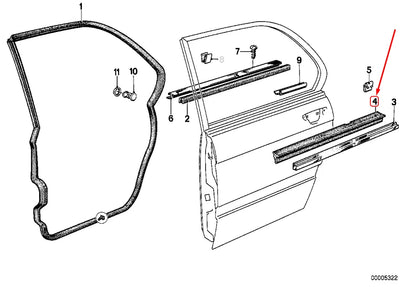 NEW BMW 5 E28 REAR LEFT DOOR OUTER WEATHERSTRIP 51221864289 ORIGINAL
