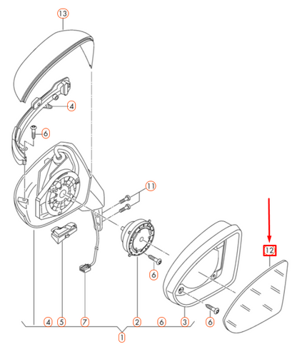NEW VOLKSWAGEN GOLF MK7 FRONT LEFT DOOR MIRROR GLASS LHD USA 5G0857521B ORIGINAL