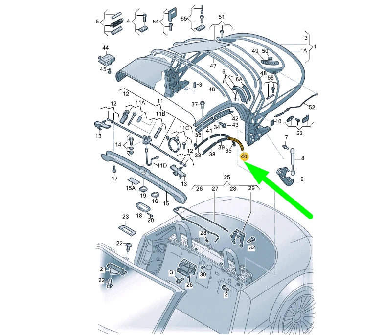 NEW AUDI TT 8J MK2 SOFT TOP RIGHT REAR SEAL 8J7871420 ORIGINAL