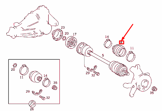 NEW MERCEDES-BENZ E W124 REAR AXLE SHAFT OUTSIDE BOOT A2023570191 ORIGINAL