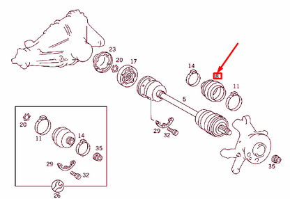 NEW MERCEDES-BENZ E W124 REAR AXLE SHAFT OUTSIDE BOOT A2023570191 ORIGINAL