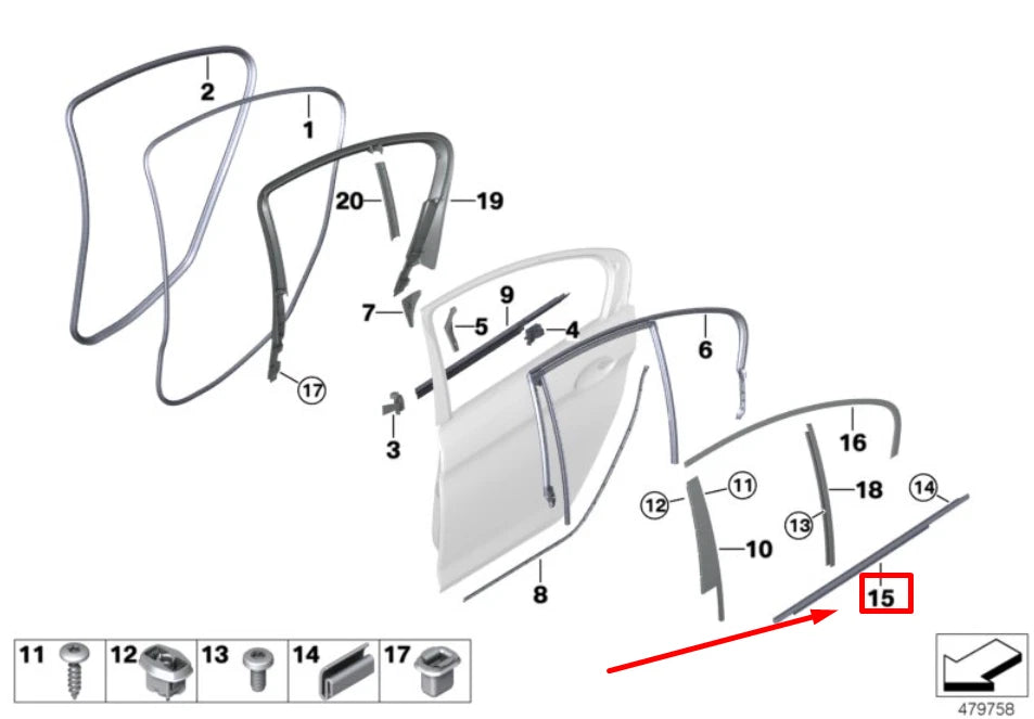 NEW BMW 5 G30 REAR LEFT DOOR OUTER CHANNEL COVER 7404029 51357404029 ORIGINAL