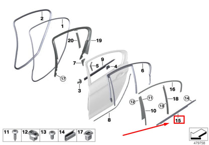 NEW BMW 5 G30 REAR LEFT DOOR OUTER CHANNEL COVER 7404029 51357404029 ORIGINAL