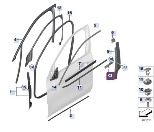 new bmw x1 f48 front right b-pillar door seal trim 51337366156 original
