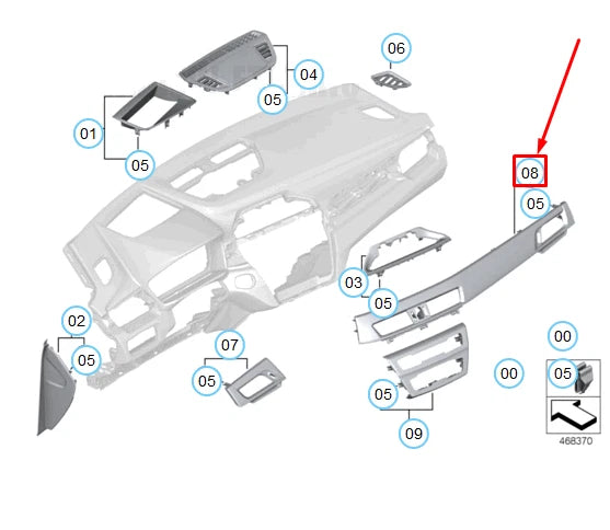 NEW BMW X1 F48 GLOSSY BLACK SILVER FRONT TRIM PANEL LHD 51459347739 ORIGINAL