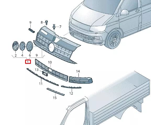 NEW VOLKSWAGEN TRANSPORTER T6 FRONT BUMPER RADIATOR GRILLE 7E0853651A ORIGINAL