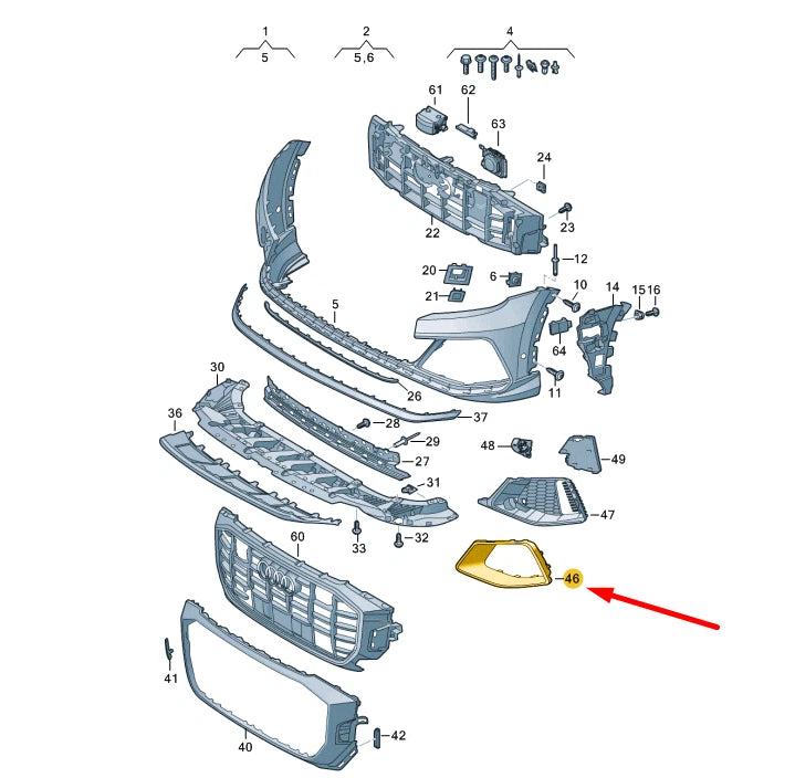 NEW AUDI Q8 FRONT BUMPER LEFT GRILLE DECORATIVE FRAME 4M8853257RU6 ORIGINAL