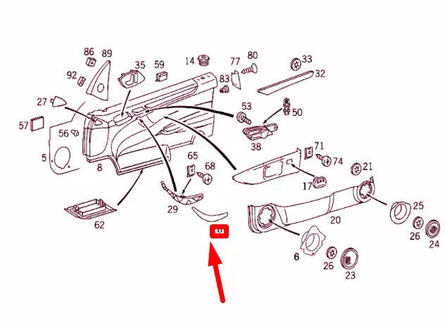 NEW MB CLK C208 FRONT RIGHT DOOR HANDLE UPPER PART A20881004549B50 ORIGINAL