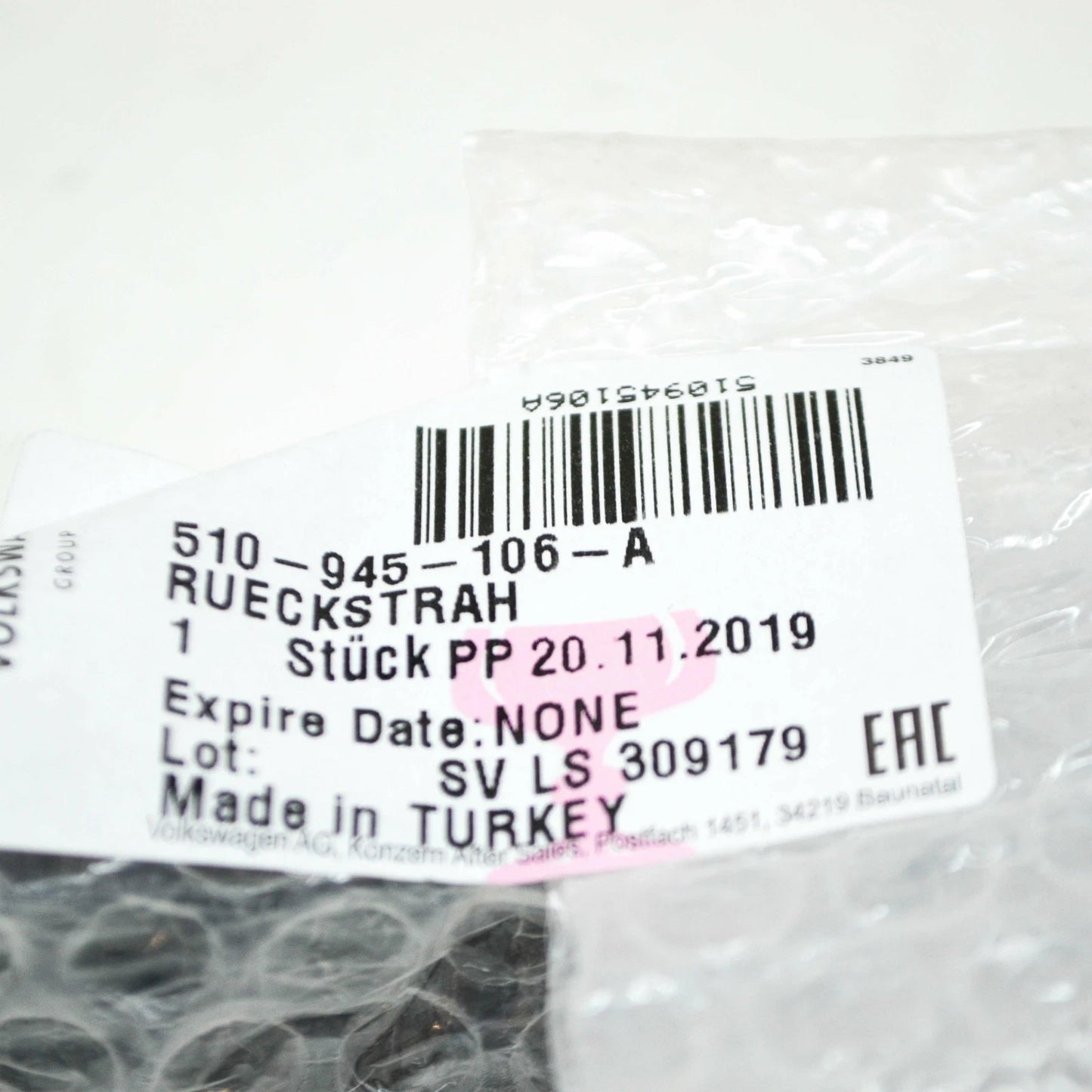 NEW VW GOLF SPORTSVAN MK7 REAR RIGHT BUMPER LIGHT REFLECTOR 510945106A