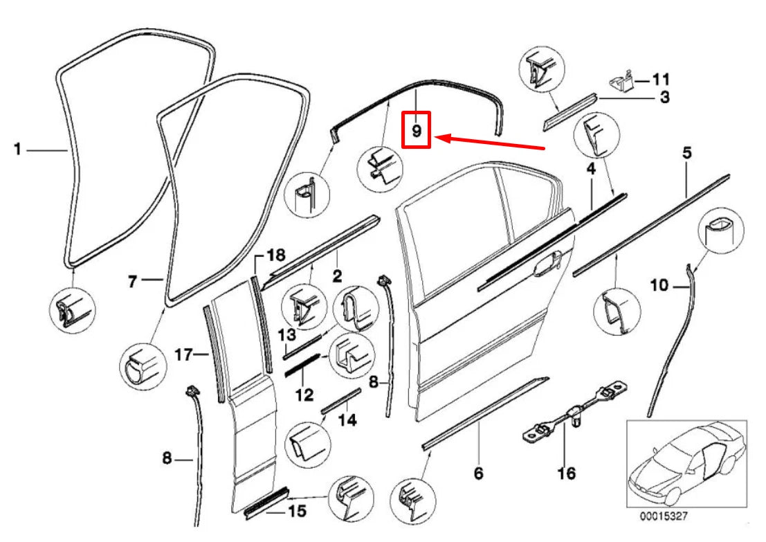NEW BMW 5 E39 REAR RIGHT DOOR SEALING RUBBER 0402748 51220402748 ORIGINAL